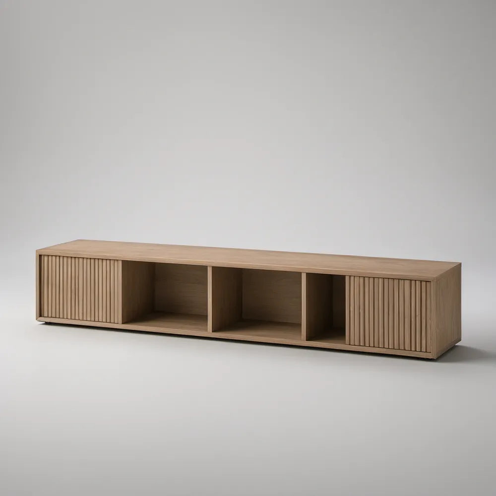 Szafka RTV z ryflowanymi drzwiami przesuwnymi, jasny dąb, 180 × 40 × 45 cm