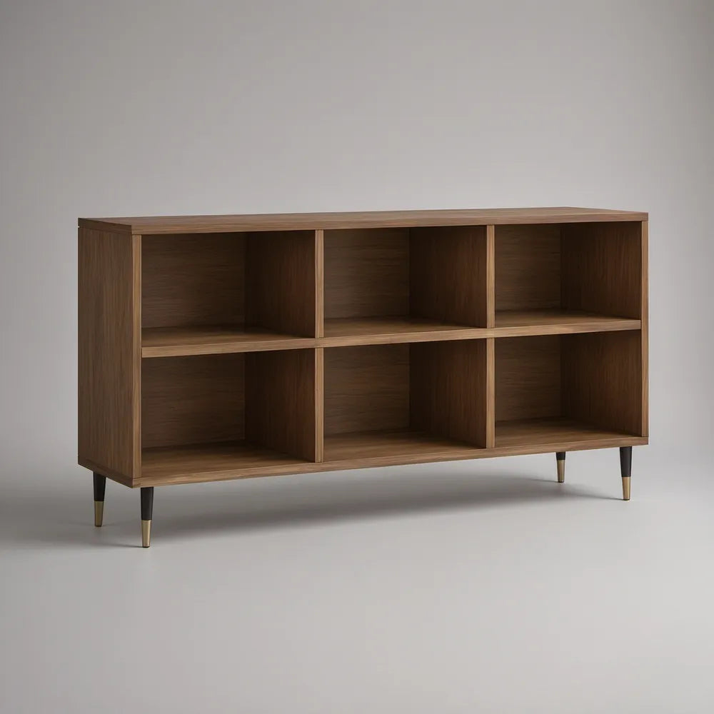 Szafka RTV z 6 otwartymi wnękami, MDF, orzechowa/czarna/złota, 160 × 40 × 75 cm