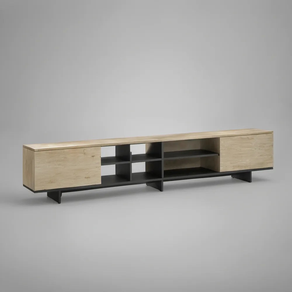 Szafka RTV 180 x 40 x 50 cm z płyty wiórowej, jasny dąb/czarny