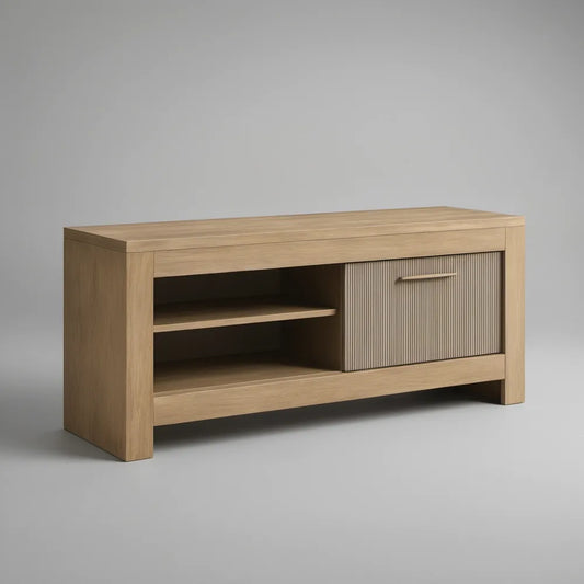 Szafka RTV 120 x 40 x 55 cm z przesuwnym ryflowanym frontem, dąb naturalny