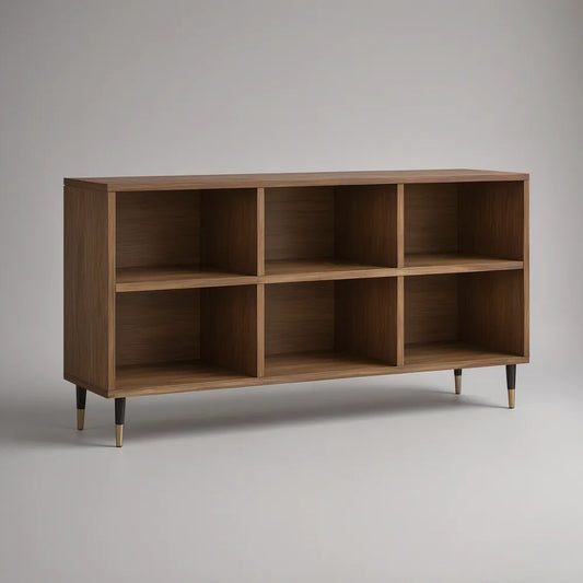 Szafka RTV z 6 otwartymi wnękami, MDF, orzechowa/czarna/złota, 160 × 40 × 75 cm