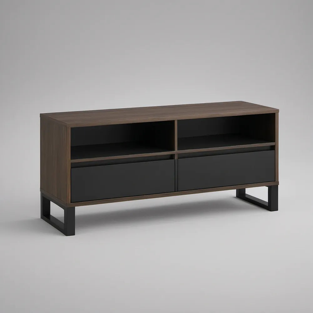 Szafka RTV 120 × 40 × 60 cm z płyty MDF, orzechowa/czarna