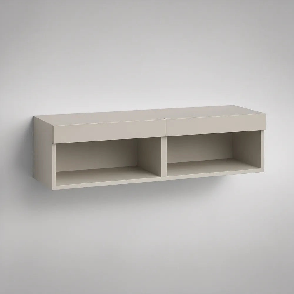 Wisząca szafka RTV greige 120 × 30 × 30 cm z 2 szufladami i 2 otwartymi wnękami
