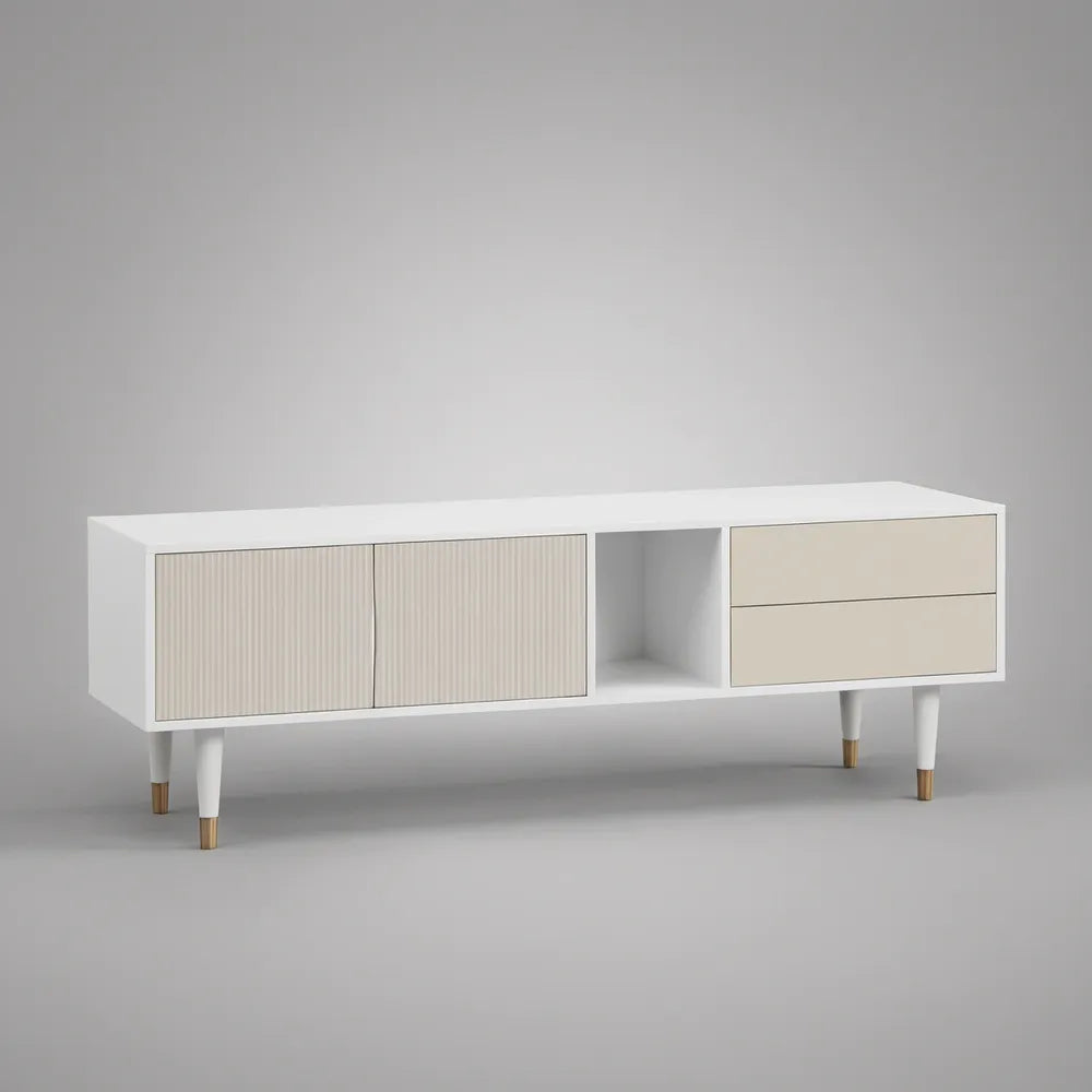 Szafka RTV z płyty MDF 160 × 40 × 60 cm biała/beżowa/złota