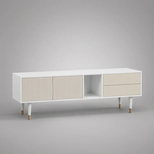 Szafka RTV z płyty MDF 160 × 40 × 60 cm biała/beżowa/złota
