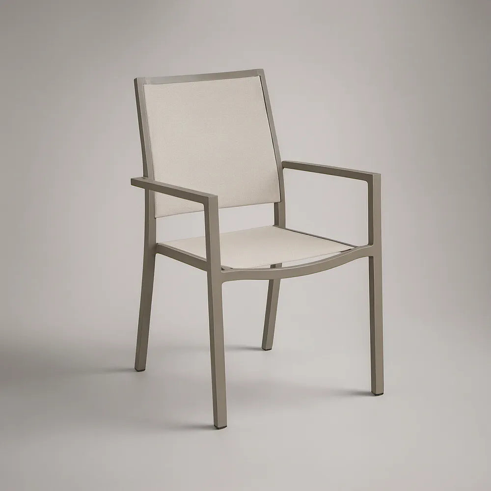 Krzesło ogrodowe z podłokietnikami 56 × 61 × 88 cm, aluminium i textilene, beżowo-taupe