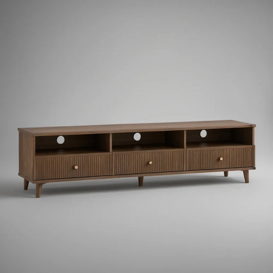 Szafka RTV 180 x 40 x 60 cm z ryflowanymi szufladami, orzechowa